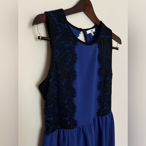 YA LOS ANGELES Women’s Fit & Flare Blue Lace Mini Sleeveless Dress Juniors L - Picture 6 of 16
